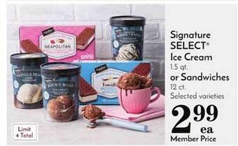 Pavilions Signature Select Ice Cream Or Sandwiches offer