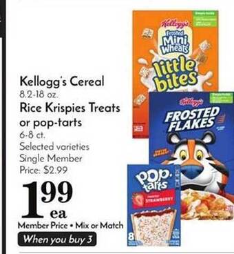 Pavilions Kellogg's Cereal, Rice Krispies Treats Or Poptarts offer