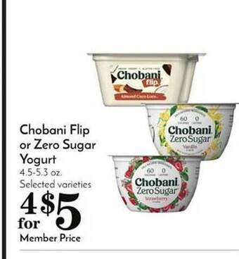 Pavilions Chobani Flip Or Zero Sugar Yogurt offer
