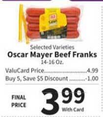 Food City Oscar Mayer Beef Franks offer