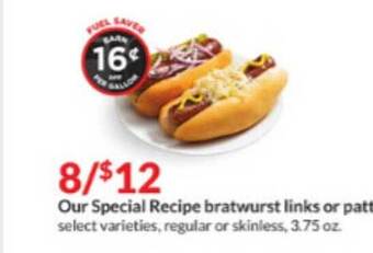 Hy-Vee Our Special Recipe Bratwurst Links Or Patties offer