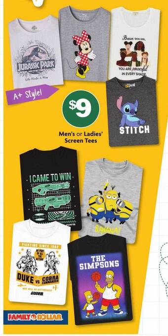 Family Dollar Men's Or Ladies Screen Tees offer