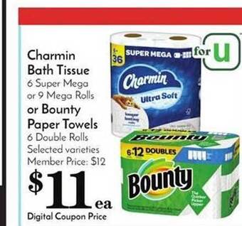 Pavilions Charmin Bath Tissue Or Bounty Paper Towels offer