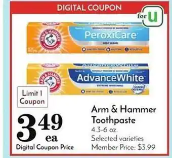 Pavilions Arm & Hammer Toothpaste offer