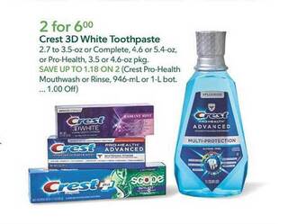Publix Crest 3d White Toothpaste offer