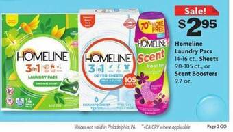 Family Dollar Homeline Laundry Pacs, Sheets Or Scent Boosters offer