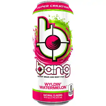 Walmart Bang Energy Drink with CoQ10 Creatine Wyldin' Watermelon (12 Drinks, 16 Fl Oz. Each) offer