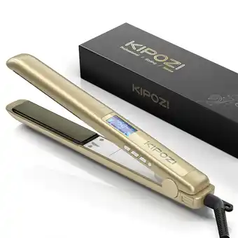 Walmart KIPOZI Professional Salon Tools Travel Size Dual Voltage Anti Frizz Digital Display 1" Titanium Ceramic Flat Iron Hair Straig offer