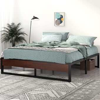 Walmart Sha Cerlin King Size Metal Platform Bed Frame, 14 Inch Under-bed Storage, Mattress Foundation with Rustic Wood and Metal Slat offer