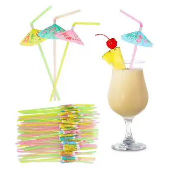 Walmart 150 Pack Tropical Umbrella Straws for Cocktail, Drinks, Hawaiian Luau Beach Summer Party Supplies offer