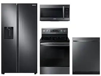 Samsung Counter depth side-by-side refrigerator & electric range package in black stainless offer