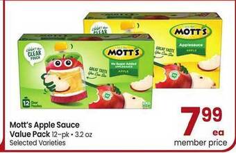 Safeway Mott's Apple Sauce Value Pack offer