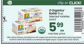 Safeway O Organics Butter offer