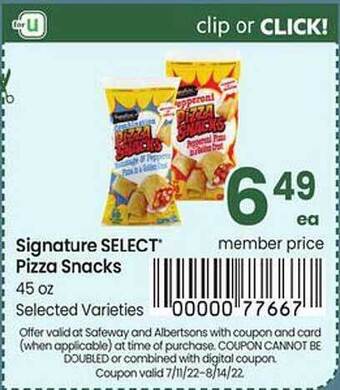 Safeway Signature Select Pizza Snacks offer