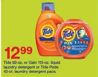 Target Tide 92-Oz Or Gain 113-Oz Liquid Laundry Detergent Or Tide Pods 42-Ct Laundry Detergent Pacs offer