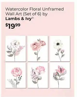 Watercolor Floral Unframed Wall Art (set Of 6) By Lambs & Ivy
