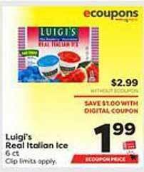 Weis Markets Luigi's Real Italian Ice offer