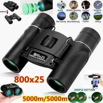 AliExpress Binoculars telescope 800x25 hd powerful 5000m/50000m long range folding mini bak4 fmc optics for hunting outdoor camping spor offer