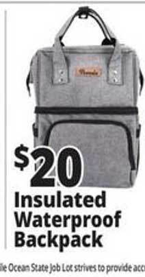 Ocean State Job Lot Insulated Waterproof Backpack offer