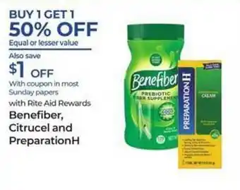 Rite Aid Benefiber, Citrucel And Preparationh offer
