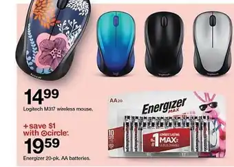 Target Logitech M317 Wireless Mouse, Energizer 20pk Aa Batteries offer