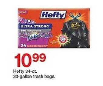 Target Hefty 34-ct 30-gallon Trash Bags offer