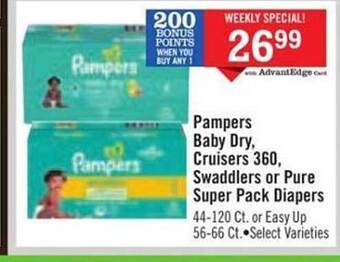 Price Chopper Pampers Baby Dry, Cruisers 360 Swaddlers Or Pure Super Pack Diapers offer