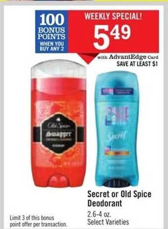 Price Chopper Secret Or Old Spice Deodorant offer