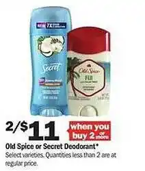 Meijer Old Spice Secret Deodorant offer