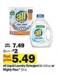 Meijer All Liquid Laundry Detergent Or Mighty Pacs offer