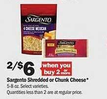 Meijer Sargento Shredded Or Chunk Cheese offer