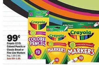 Meijer Crayola 12 Ct. Colored Pencils Or Classic Broad Or Fine Line Markers offer