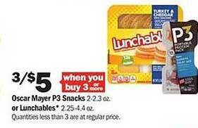 Meijer Oscar Mayer P3 Snacks Or Lunchables offer
