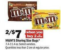 Meijer M&m's Sharing Size Bags offer