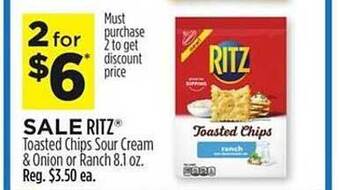 Dollar General Ritz Toasted Chips Sour Cream & Onion Or Ranch offer