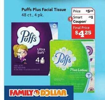 Family Dollar Puffs Plus Facial Tissue offer