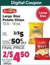 Family Fare Our Family Large Size Potato Chips offer