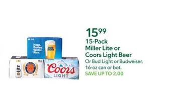 Publix 15-pack Miller Lite Or Coors Light Beer offer