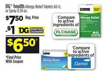 Dollar General Dg Health Allergy Relief Tablets Or Spray offer