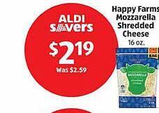 Aldi Happy Farms Mozzarella Shredded Cheese offer