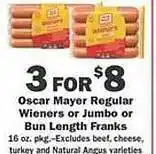 Schnucks Oscar Mayer Reglar Wieners Or Jumbo Or Bun Length Franks offer