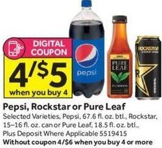 Stop&Shop Pepsi, Rockstar or Pure Leaf offer