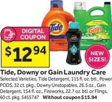 Stop&Shop Tide, Downy or Gain Laundry Care offer