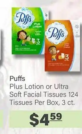 Commissary Puffs Plus Lotion Or Ultra Soft Facial Tissues 124 Tissues Per Box offer