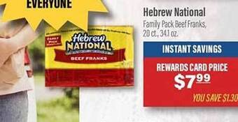 Commissary Hebrew National Family Pack Beef Franks offer