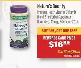 Commissary Nature's Bounty Immune Health Vitamin C Vitmin D And Zinc Herbal Supplement Gummies Elderberry offer
