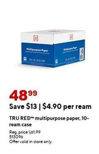 Staples Tru Red Multipurpose Paper, 10-ream Case offer