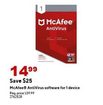 Staples Mcafee Antivirus Software For 1 Device offer
