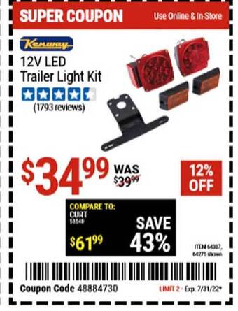 Harbor Freight Tools Kenway 12v Led Trailer Light Kit offer