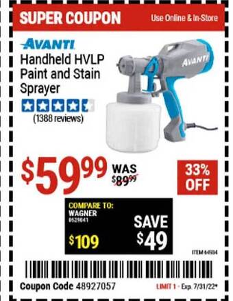 Harbor Freight Tools Avanti Handheld Hvlp Paint And Stain Sprayer offer